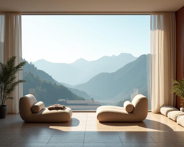 Ruhebereich des Spas mit Blick auf die Berge